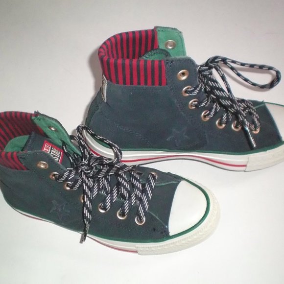 Converse Hi Top Navy Blue Suede with Red Blue Stri - Picture 3 of 4